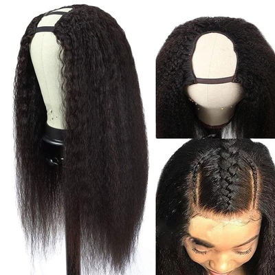 처녀 머리 장점 킨키 직선 인 머리 접착제 없는 U 부분 패이크 대량 구매